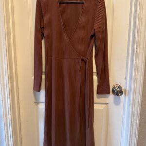 Old Navy Ribbed Brown Long Sleeve Dress
